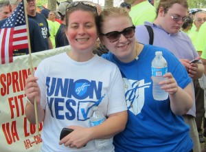 Michelle Zeiler from AFT in Union Yes t-shirt with Richelle Fiore (right)