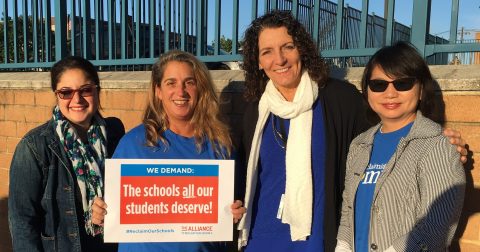 Wilentz Elementary School teachers Engy Aly, Maria Hornlein, Debby Shepherd and Librarian Meina Montalbano participated in Thursday's "Walk-In" to Reclaim Our Schools to call for funding for public education.