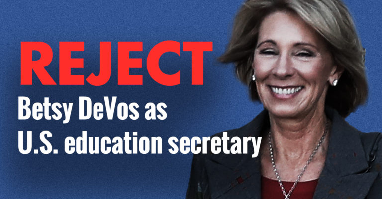 Reject DeVos for Education Secretary