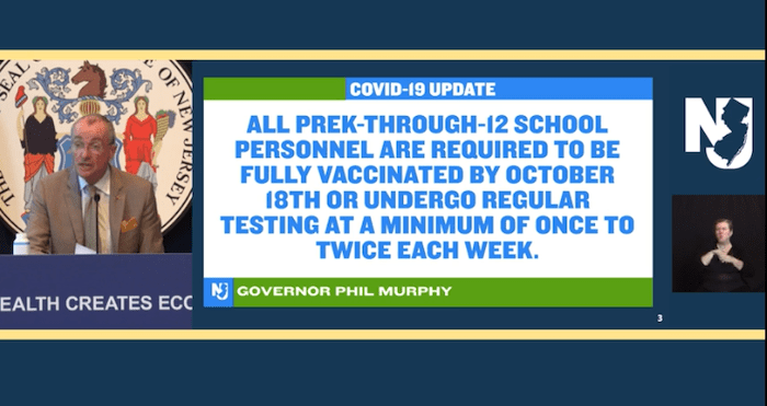 Murphy issues vaccination, testing requirement for PreK-12, higher education personnel